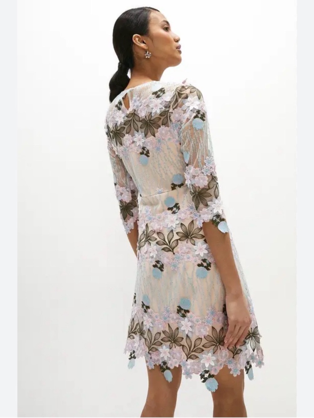 Anthropologie Pastel Pink & Cream Floral Embroidered Dress - Picture 3 of 7